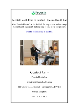 Mental Health Care In Solihull | Freesia Health Ltd