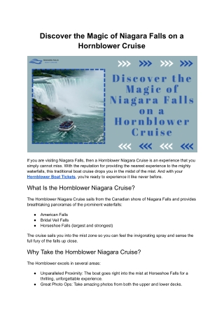 Discover the Magic of Niagara Falls on a Hornblower Cruise