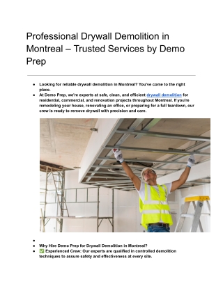 Professional Drywall Demolition in Montreal – Trusted Services by Demo Prep