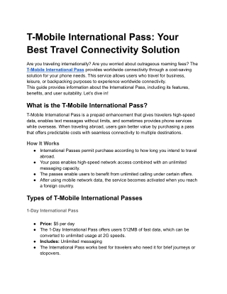 T-Mobile International Pass- Your Best Travel Connectivity Solution