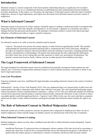 Analyzing the Role of Informed Consent in Medical Malpractice Claims
