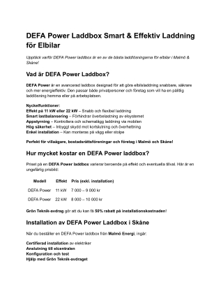 DEFA Power Laddbox Smart & Effektiv Laddning för Elbilar