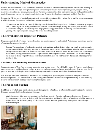 The Ripple Effect: Impact of Medical Malpractice on Patients
