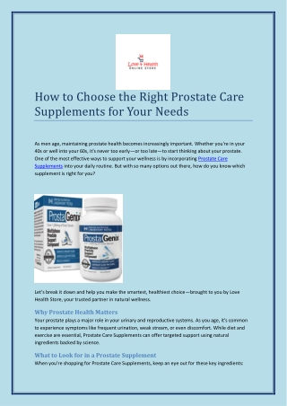 How to Choose the Right Prostate Care Supplements for Your Needs