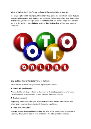 How to Buy and Play Lotto Online in Australia