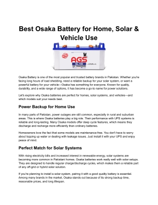 Best Osaka Battery for Home, Solar & Vehicle Use