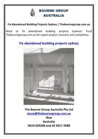 Fix Abandoned Building Projects Sydney  Thebournegroup.com.au