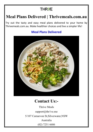 Meal Plans Delivered | Thrivemeals.com.au