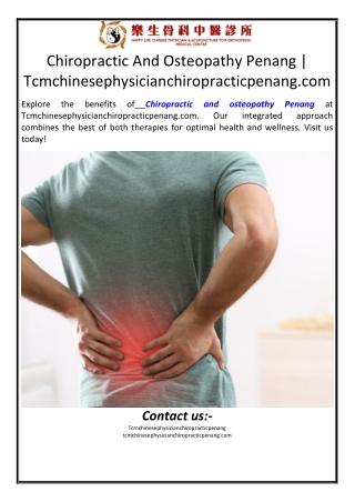 Chiropractic And Osteopathy Penang | Tcmchinesephysicianchiropracticpenang.com