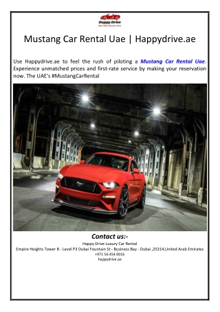 Mustang Car Rental Uae | Happydrive.ae