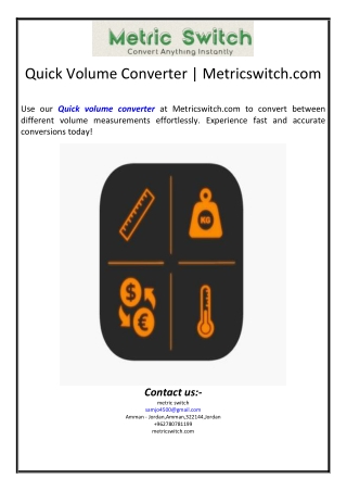 Quick Volume Converter | Metricswitch.com