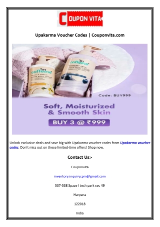 Upakarma Voucher Codes  Couponvita.com
