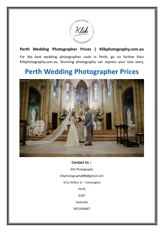 Perth Wedding Photographer Prices  Klikphotography.com.au