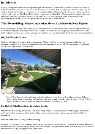 Tidal Remodeling: Where Innovation Meets Excellence in Roof Repairs