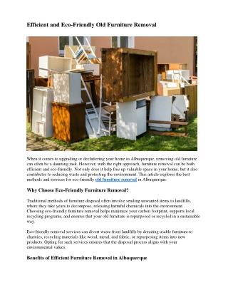 Efficient and Eco-Friendly Old Furniture Removal