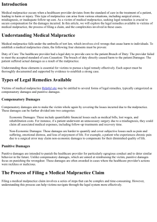 Legal Remedies Available to Victims of Medical Malpractice