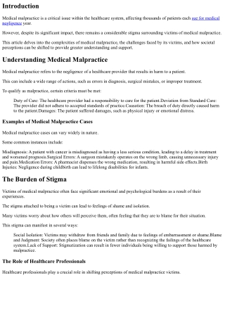 Tackling the Stigma: Changing Perceptions of Medical Malpractice Victims