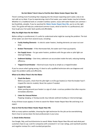 No Hot Water - Here’s How to Find the Best Water Heater Repair Near Me