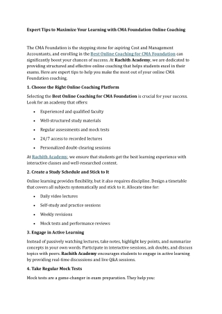 Expert Tips to Maximize Your Learning with CMA Foundation Online Coaching