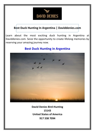 Best Duck Hunting In Argentina  Daviddenies.com
