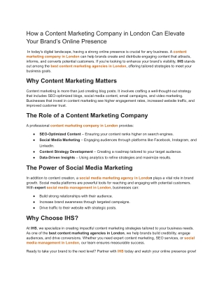 How a Content Marketing Company in London Can Elevate Your Brand’s Online Presence
