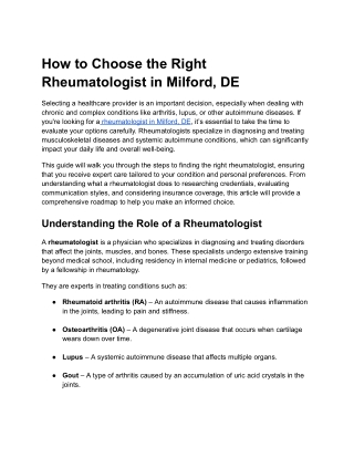 How to Choose the Right Rheumatologist in Milford, DE