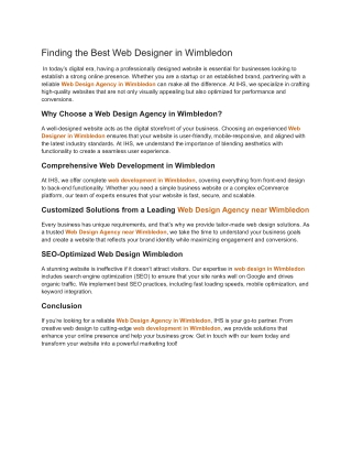 Finding the Best Web Designer in Wimbledon