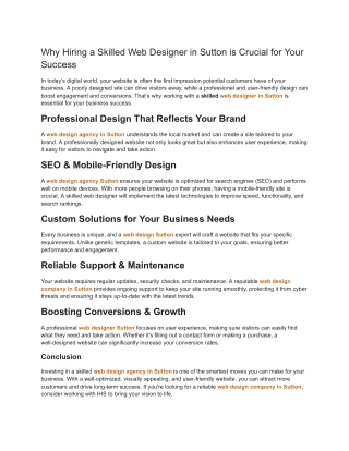 Why Hiring a Skilled Web Designer in Sutton is Crucial for Your Success