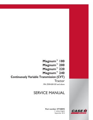 CASE IH Magnum 180 Continuously Variable Transmission (CVT) TIER 4B Tractor Service Repair Manual Instant Download (PIN