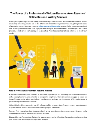 Online Resume Writing Services Company - Avon Resumes