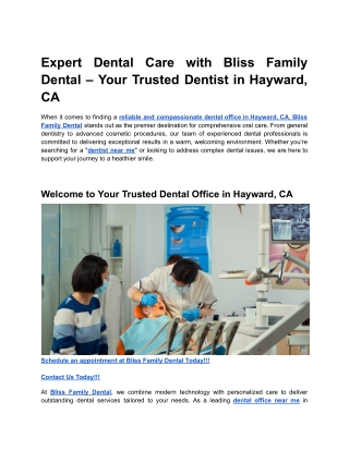 Expert Dental Care with Bliss Family Dental – Your Trusted Dentist in Hayward, CA