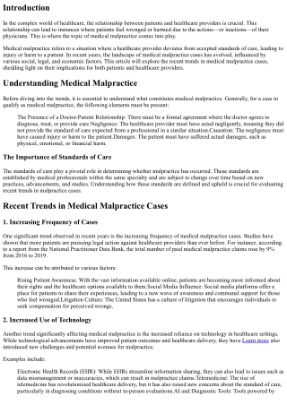 Exploring Recent Trends in Medical Malpractice Cases