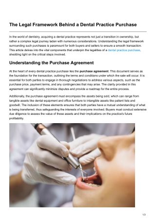 The Legal Framework Behind a Dental Practice Purchase