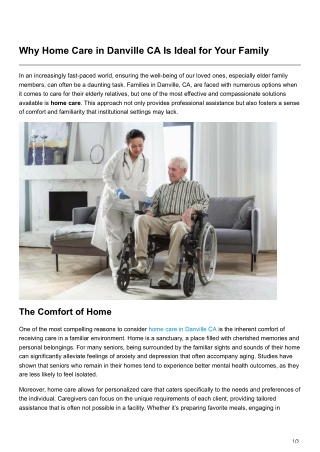 Why Home Care in Danville CA Is Ideal for Your Family