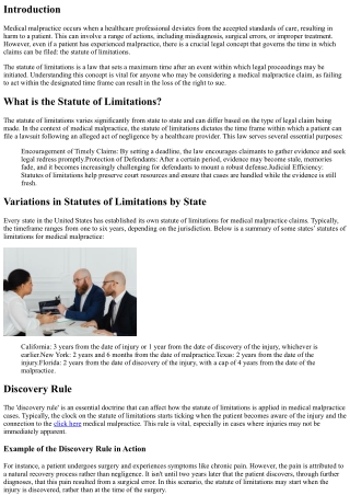 Understanding the Statute of Limitations in Medical Malpractice Claims