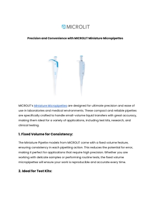 Discover MICROLIT Miniature Pipettes for Accurate Liquid Handling
