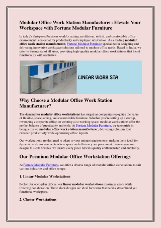 Modular Office Work Station Manufacturer