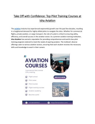 Take Off with Confidence Top Pilot Training Courses at Isha Aviation