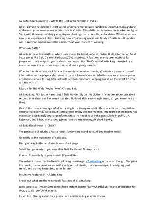 A7 Satta Your Complete Guide to the Best Satta Platform in India