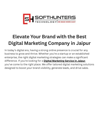 Elevate Your Brand with the Best Digital Marketing Company in Jaipur