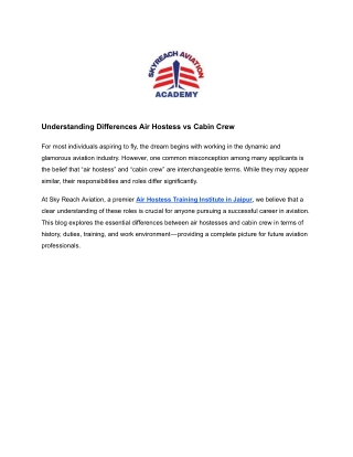 Air Hostess vs Cabin Crew_ Understanding the Key Differences for a Career in Aviation