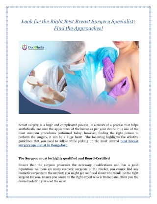 Look for the Right Best Breast Surgery Specialist: Find the Approaches!