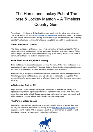 The Horse and Jockey Pub – Traditional Village Pub in Manton