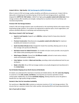 Uratech USA Inc: High-Quality CNC Tool Storage for CAPTO C10 holders