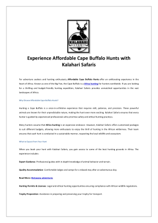 Affordable cape buffalo hunts