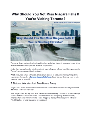Why Should You Not Miss Niagara Falls If You’re Visiting Toronto?