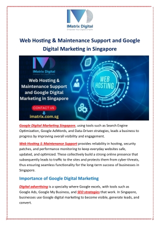 Web Hosting & Maintenance Support and Google Digital Marketing in Singapore