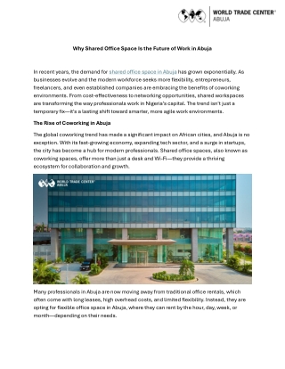 Why Shared Office Space Is the Future of Work in Abuja