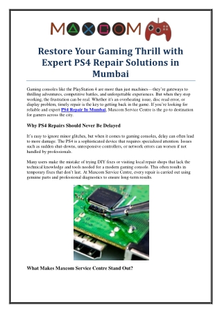 Expert PS4 Repair in Mumbai at Maxcom Service Centre