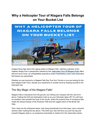 Why a Helicopter Tour of Niagara Falls Belongs on Your Bucket List